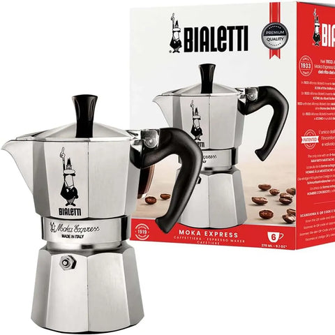Bialetti Iconic Moka Pot Italian Coffee & Stovetop Espresso Maker, Silver, 6 Cups