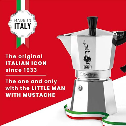 Bialetti Iconic Moka Pot Italian Coffee & Stovetop Espresso Maker, Silver, 6 Cups