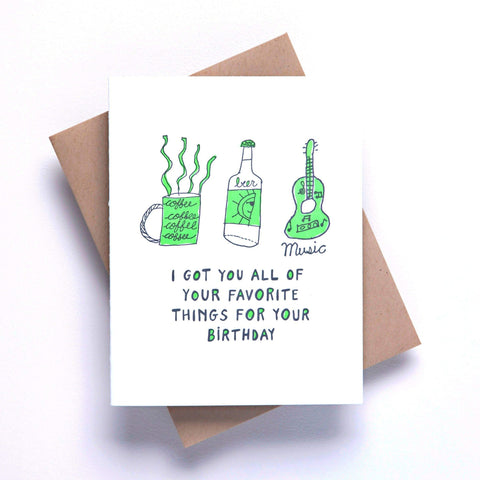 Favorite Things Letterpress Birthday Card - Richie Designs