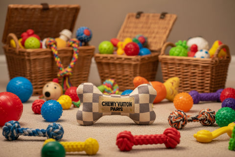 Checker Chewy Vuiton Bone Squeaker Dog Toy - Large