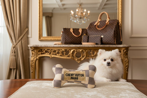 Checker Chewy Vuiton Bone Squeaker Dog Toy - Small