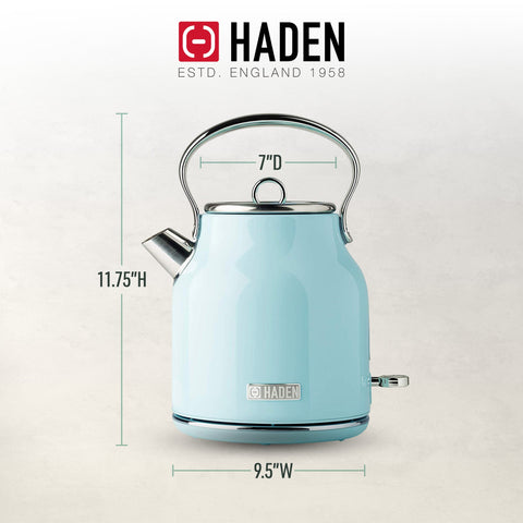 Haden Heritage 1.7L Stainless Steel Electric Water Kettle, Turquoise & Chrome