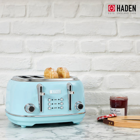 Haden Heritage 4 Slice Wide Slot Stainless Steel Toaster, Turquoise & Chrome