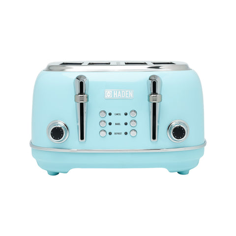 Haden Heritage 4 Slice Wide Slot Stainless Steel Toaster, Turquoise & Chrome