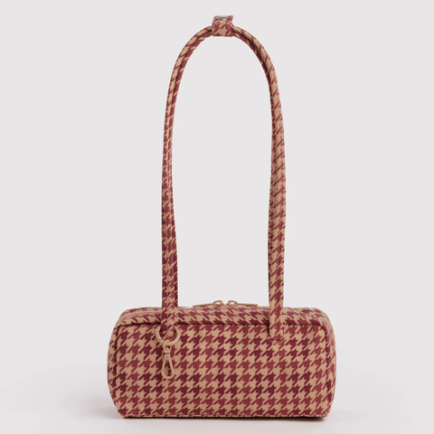 Small Denim Bowler Bag, Tan Houndstooth  - BAGGU
