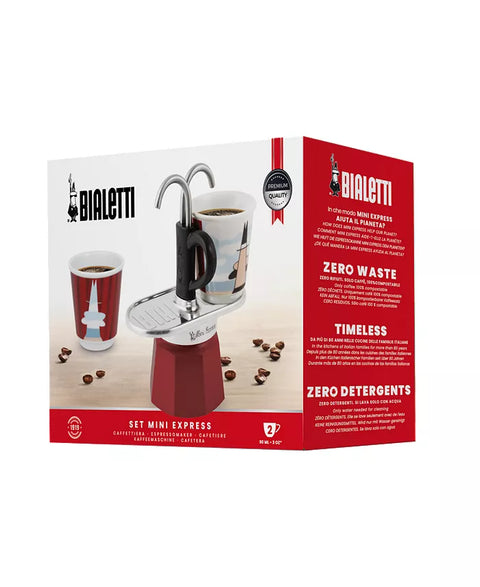 Bialetti Mini Express coffee maker packaging on a white background