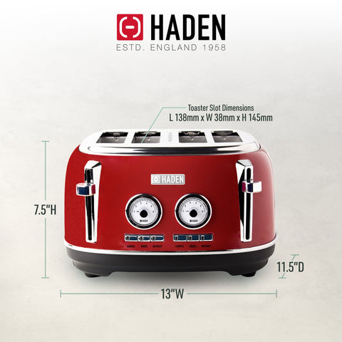 Haden Dorset 4 Slice Wide Slot Stainless Steel Toaster, Rectory Red