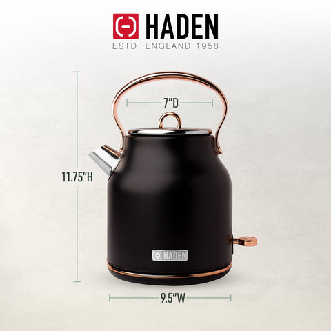 Haden Heritage 1.7L Stainless Steel Electric Water Kettle, Black & Copper