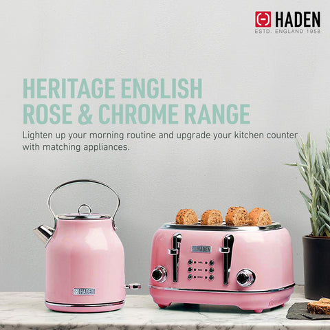 Haden Heritage 4 Slice Wide Slot Stainless Steel Toaster, English Rose