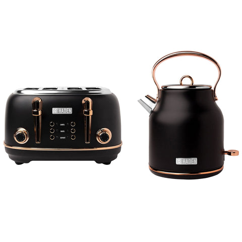 Haden Heritage Stainless Steel Electric Tea Kettle with Toaster, Black/Copper