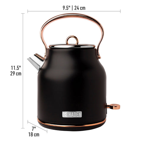 Haden Heritage Stainless Steel Electric Tea Kettle with Toaster, Black/Copper