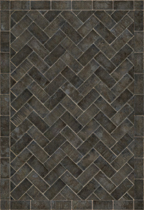 Williamsburg Brick Herringbone "Blacksmith's Hammer" Vinyl Floorcloth - Spicher & Co.