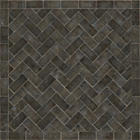 Williamsburg Brick Herringbone "Blacksmith's Hammer" Vinyl Floorcloth - Spicher & Co.