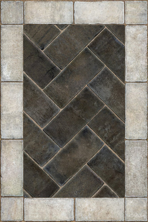 Williamsburg Brick Herringbone "Pewterware" Vinyl Floorcloth - Spicher & Co.