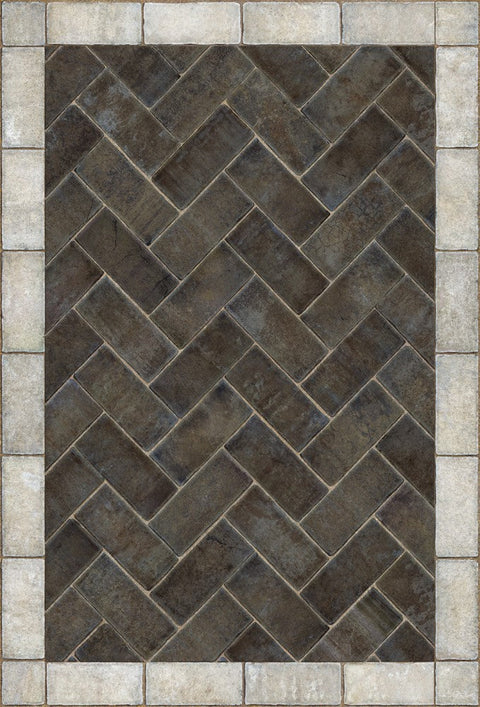 Williamsburg Brick Herringbone "Pewterware" Vinyl Floorcloth - Spicher & Co.