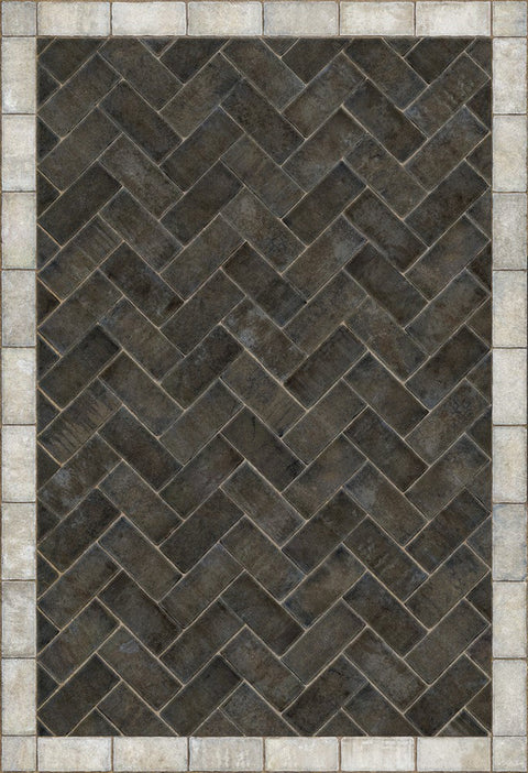 Williamsburg Brick Herringbone "Pewterware" Vinyl Floorcloth - Spicher & Co.