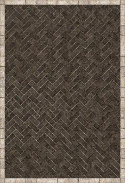 Williamsburg Brick Herringbone "Pewterware" Vinyl Floorcloth - Spicher & Co.