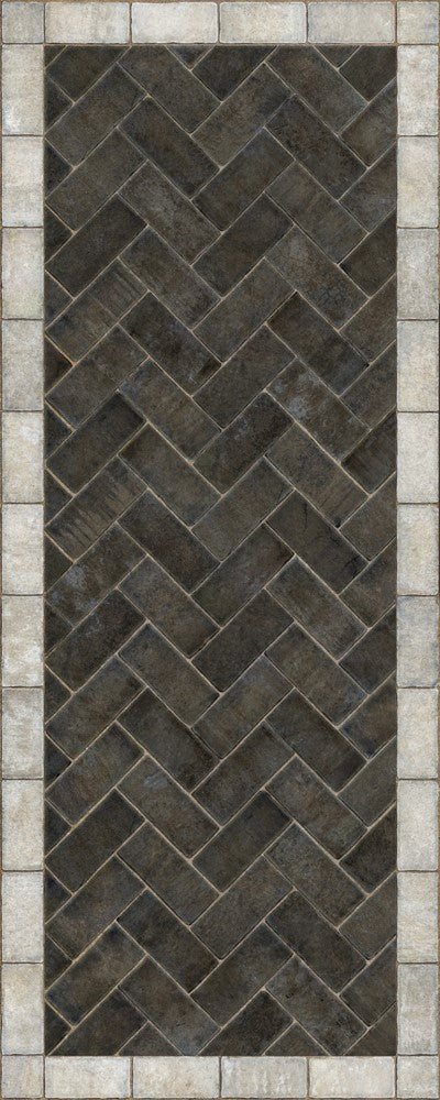 Williamsburg Brick Herringbone "Pewterware" Vinyl Floorcloth - Spicher & Co.