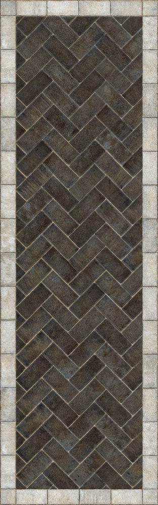 Williamsburg Brick Herringbone "Pewterware" Vinyl Floorcloth - Spicher & Co.