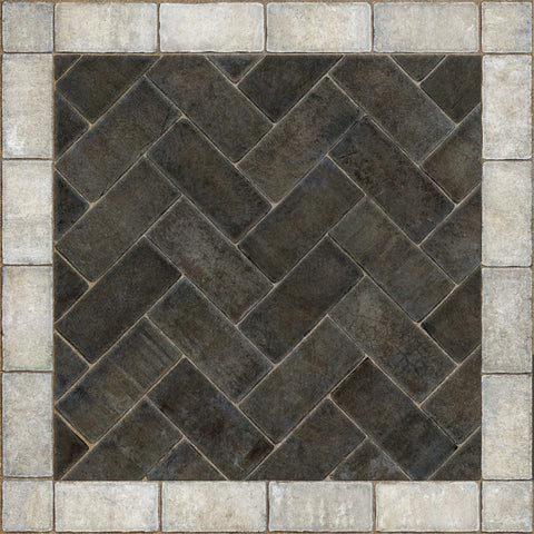 Williamsburg Brick Herringbone "Pewterware" Vinyl Floorcloth - Spicher & Co.