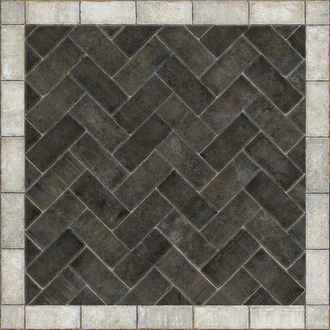 Williamsburg Brick Herringbone "Pewterware" Vinyl Floorcloth - Spicher & Co.