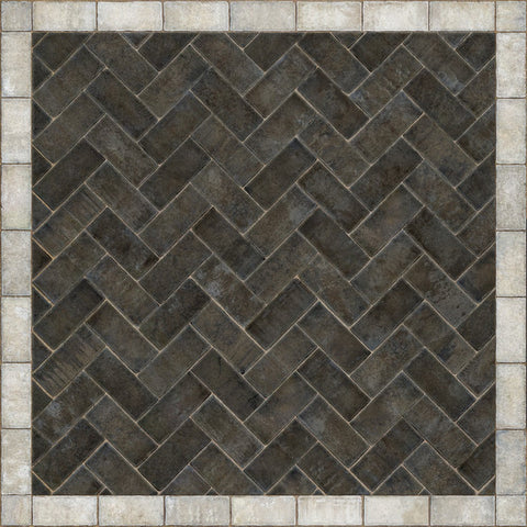 Williamsburg Brick Herringbone "Pewterware" Vinyl Floorcloth - Spicher & Co.