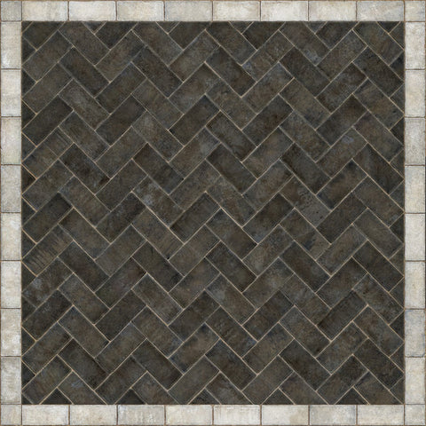 Williamsburg Brick Herringbone "Pewterware" Vinyl Floorcloth - Spicher & Co.