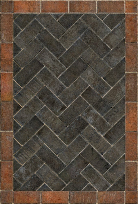 Williamsburg Brick Herringbone "The Powder Horn" Vinyl Floorcloth - Spicher & Co.