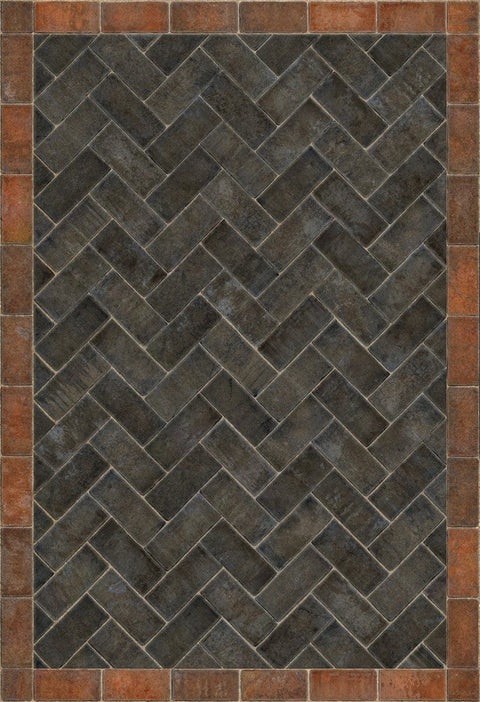 Williamsburg Brick Herringbone "The Powder Horn" Vinyl Floorcloth - Spicher & Co.