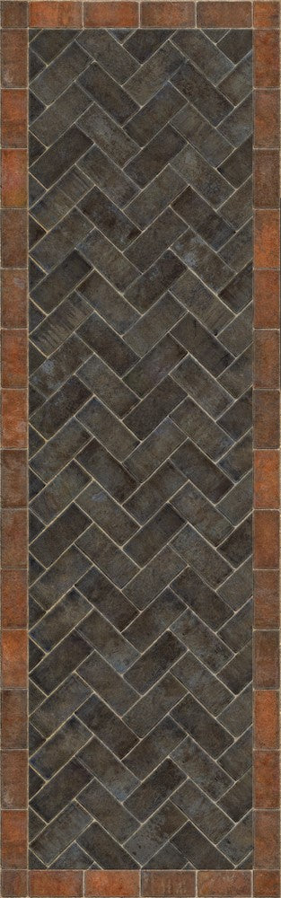 Williamsburg Brick Herringbone "The Powder Horn" Vinyl Floorcloth - Spicher & Co.