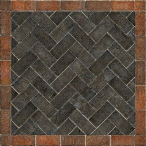 Williamsburg Brick Herringbone "The Powder Horn" Vinyl Floorcloth - Spicher & Co.