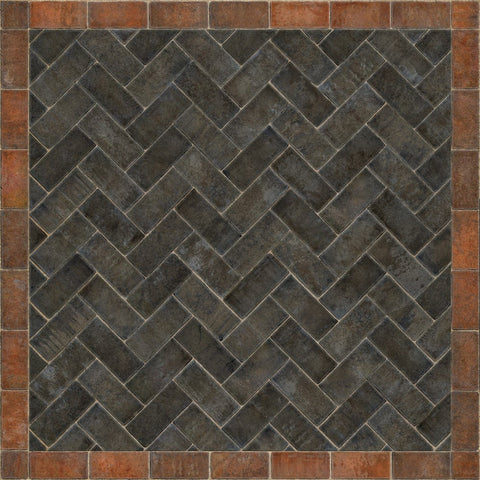 Williamsburg Brick Herringbone "The Powder Horn" Vinyl Floorcloth - Spicher & Co.