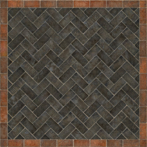 Williamsburg Brick Herringbone "The Powder Horn" Vinyl Floorcloth - Spicher & Co.