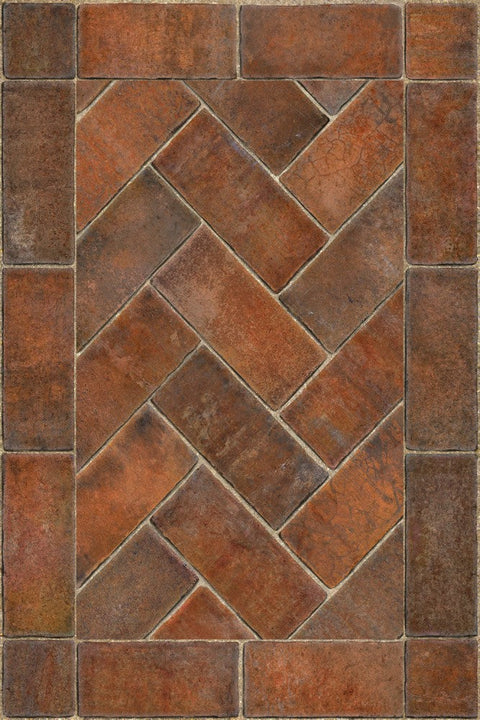 Williamsburg Brick Herringbone "Trip To Market Square" Vinyl Floorcloth - Spicher & Co.