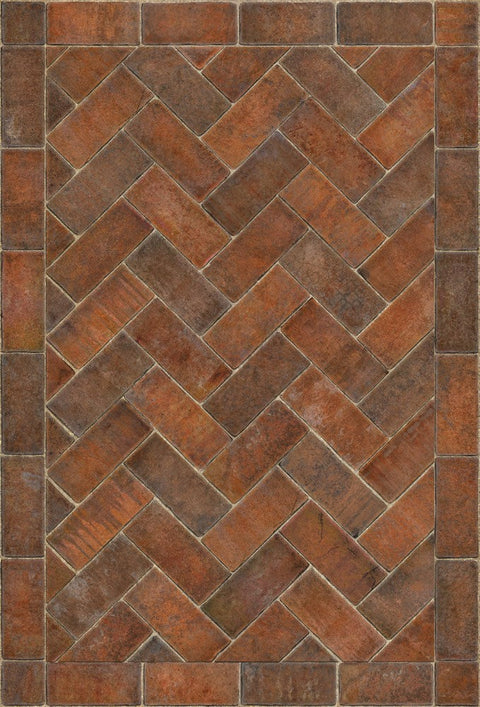 Williamsburg Brick Herringbone "Trip To Market Square" Vinyl Floorcloth - Spicher & Co.