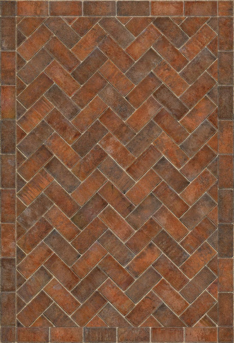 Williamsburg Brick Herringbone "Trip To Market Square" Vinyl Floorcloth - Spicher & Co.