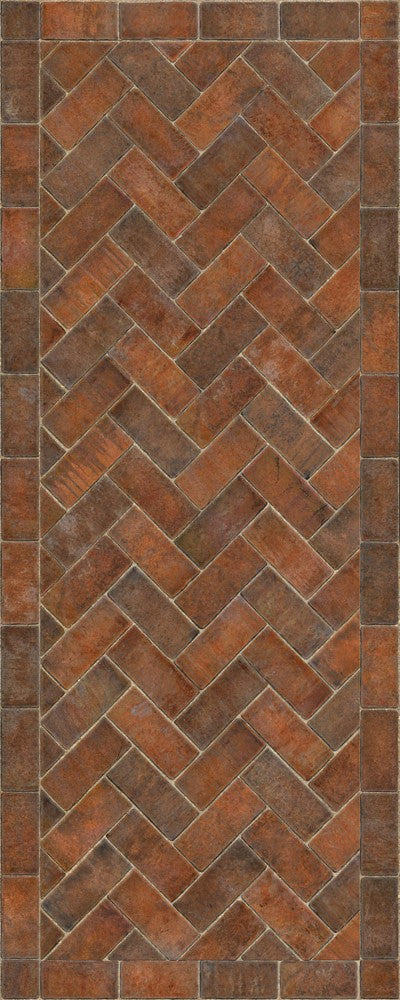 Williamsburg Brick Herringbone "Trip To Market Square" Vinyl Floorcloth - Spicher & Co.