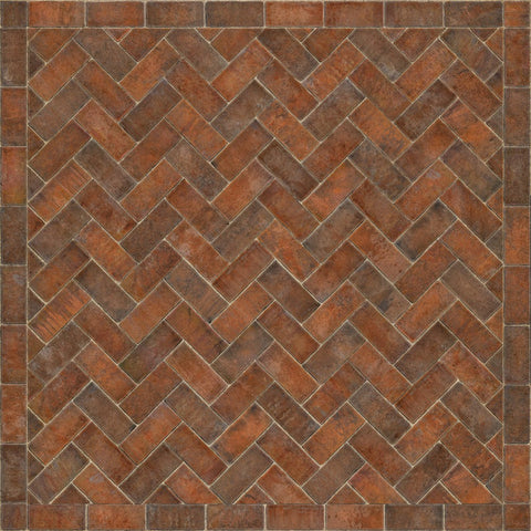 Williamsburg Brick Herringbone "Trip To Market Square" Vinyl Floorcloth - Spicher & Co.