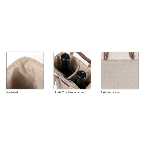 2 Bottle Insulated Wine Cooler Tote Bag - Beige + Brown