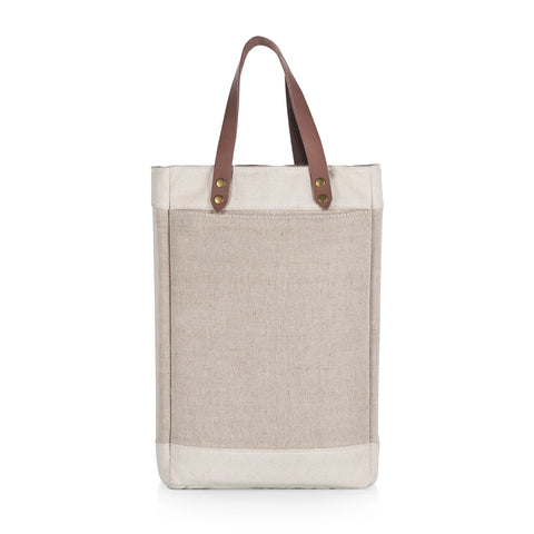 2 Bottle Insulated Wine Cooler Tote Bag - Beige + Brown