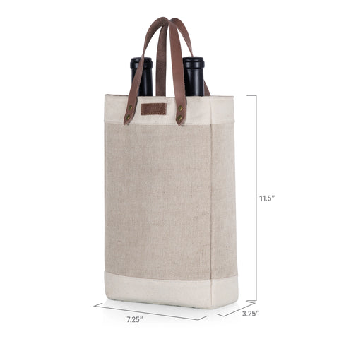 2 Bottle Insulated Wine Cooler Tote Bag - Beige + Brown