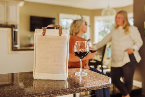 2 Bottle Insulated Wine Cooler Tote Bag - Beige + Brown