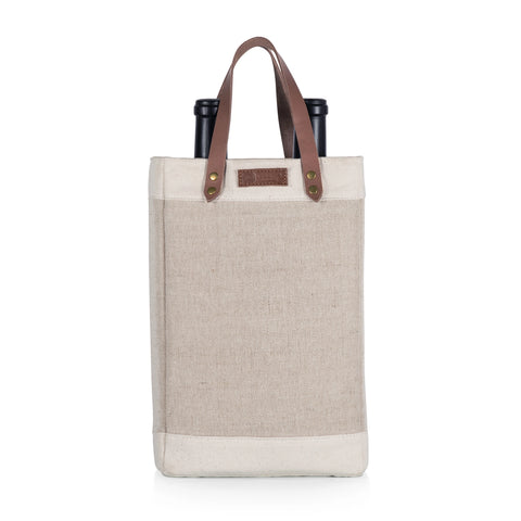 2 Bottle Insulated Wine Cooler Tote Bag - Beige + Brown