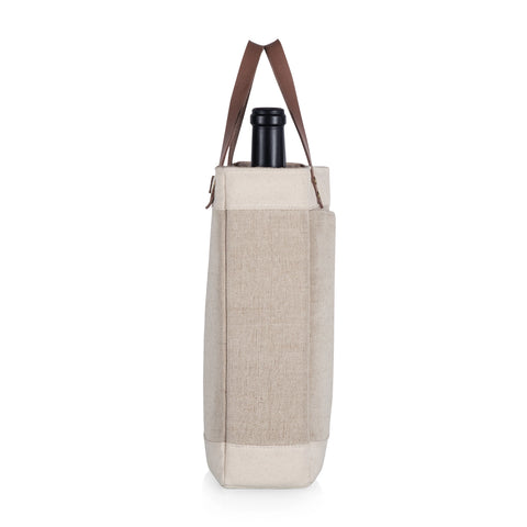 2 Bottle Insulated Wine Cooler Tote Bag - Beige + Brown