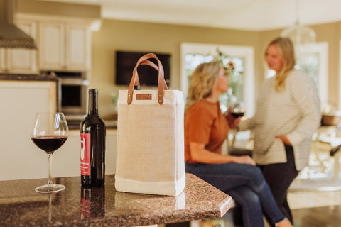 2 Bottle Insulated Wine Cooler Tote Bag - Beige + Brown
