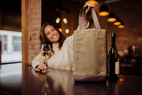 2 Bottle Insulated Wine Cooler Tote Bag - Khaki Green + Beige