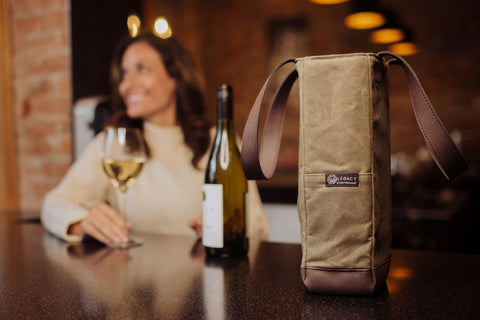 2 Bottle Insulated Wine Cooler Tote Bag - Khaki Green + Beige