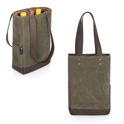 2 Bottle Insulated Wine Cooler Tote Bag - Khaki Green + Beige