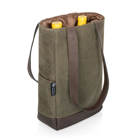 2 Bottle Insulated Wine Cooler Tote Bag - Khaki Green + Beige