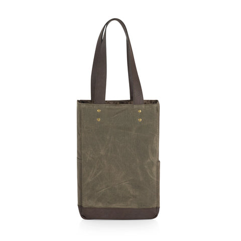 2 Bottle Insulated Wine Cooler Tote Bag - Khaki Green + Beige